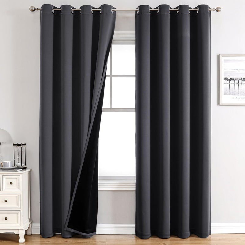 ChrisDowa 100% Blackout Curtains 80 inch long for Bedroom with Black Liner  2 Thick Layers Total Blackout Thermal Insulated Grommet Window Curtains 2 Panels Set (Dark Grey  52 x 80 Inch) - Image 1