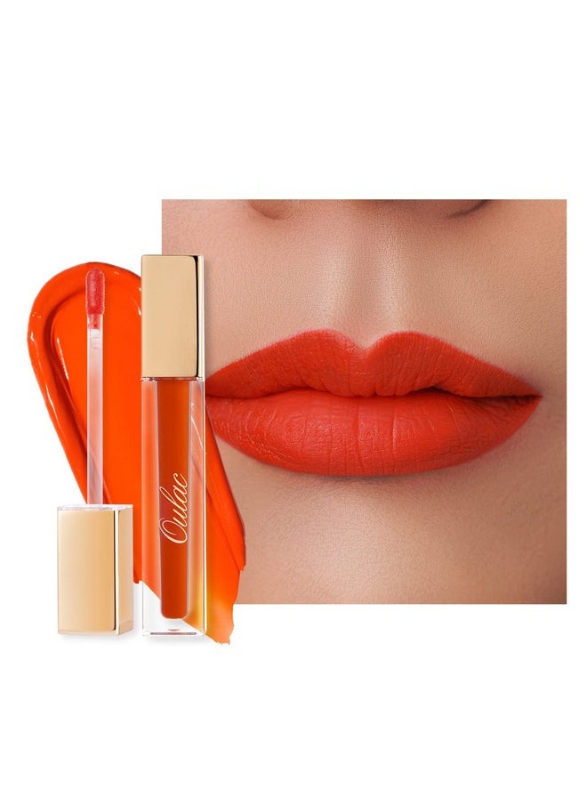 Oulac Matte Liquid Orange Lipstick For Women, Long Lasting Lipstick Waterproof Lip Stain, No Transfer, Creamy High Pigmented Formula With Rose Oil, Vegan & Cruelty-Free,Orange Red M07  - Image 1