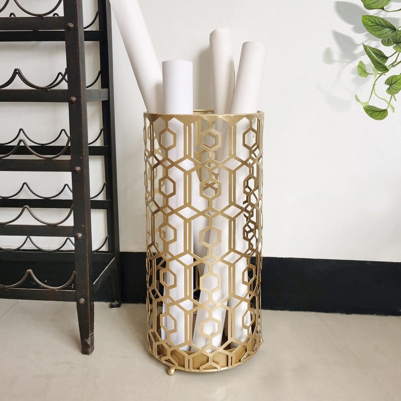 Adeco Metal Umbrella Stand Rack Holder Organizer Entryway Freestanding, for Canes, Walking Sticks, Gold Color - Image 2