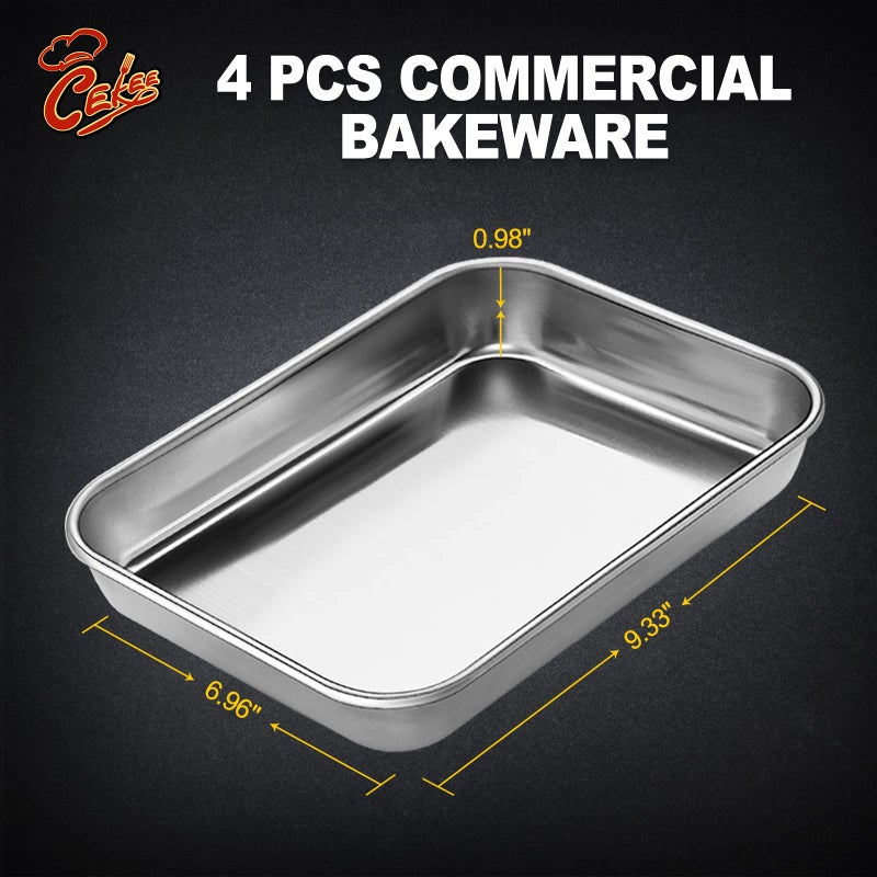 CEKEE 4 Pieces Baking Sheet Pan Tray  Cekee Stainless Steel Small Cookie Sheets For Baking  Baking Sheets For Oven  Warp Resistant & Heavy Duty & Rust Free Baking Pans Set - Size 9.3 X 6.9 X 0.98 Inch - Image 2