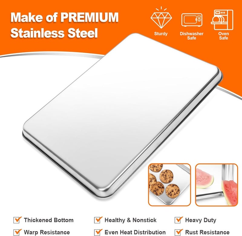CEKEE 4 Pieces Baking Sheet Pan Tray  Cekee Stainless Steel Small Cookie Sheets For Baking  Baking Sheets For Oven  Warp Resistant & Heavy Duty & Rust Free Baking Pans Set - Size 9.3 X 6.9 X 0.98 Inch - Image 4