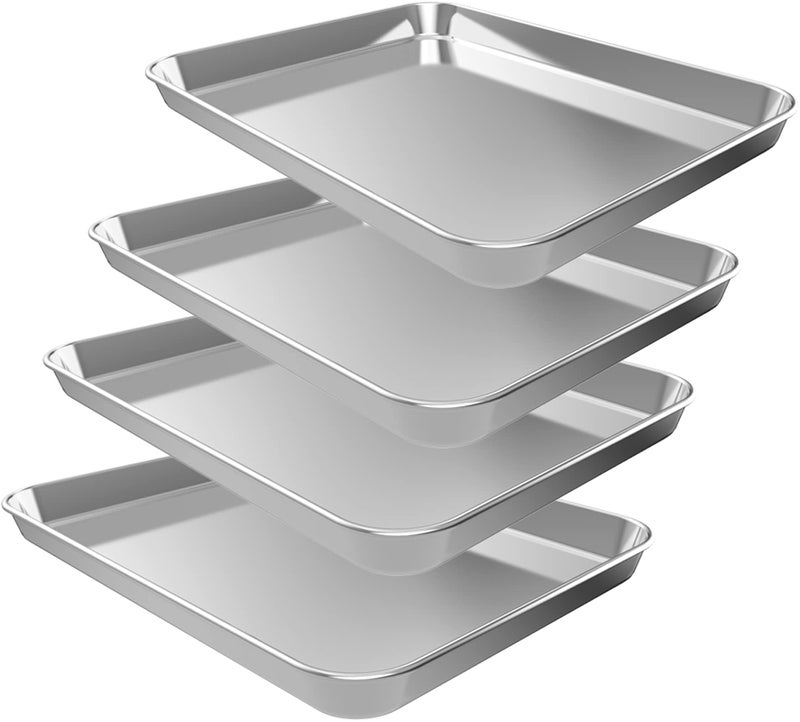 CEKEE 4 Pieces Baking Sheet Pan Tray  Cekee Stainless Steel Small Cookie Sheets For Baking  Baking Sheets For Oven  Warp Resistant & Heavy Duty & Rust Free Baking Pans Set - Size 9.3 X 6.9 X 0.98 Inch - Image 1
