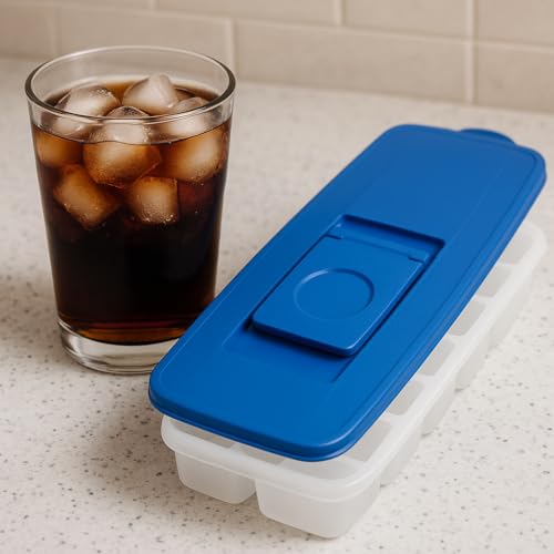 Home Style 2-Pack No-Spill Ice Cube Trays with Lids – BPA-Free, Easy Release & Stackable Freezer Trays – Covered Ice Molds for Drinks, Whiskey, Cocktails, and Juice – Blue - Image 2