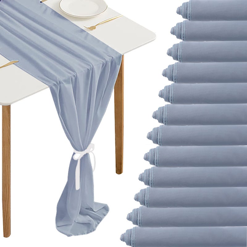 Fivenl 12 Pack Chiffon Table Runner  12 x 120 Inches Sheer Romantic Wedding  Party Decoration Dusty Blue
