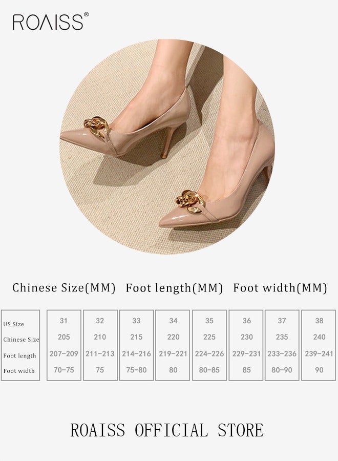 roaiss Womens Slingback Pumps Pointed Toe Low Heel Patent with Resin Buckle Women's Stiletto High Heels French Sandals - Image 4