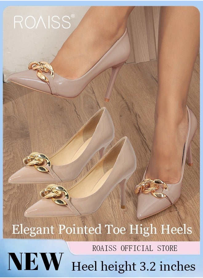 roaiss Womens Slingback Pumps Pointed Toe Low Heel Patent with Resin Buckle Women's Stiletto High Heels French Sandals - Image 5