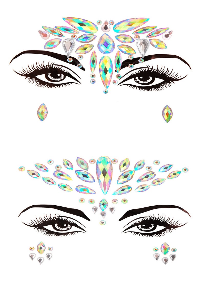 Generic Iridescent Tears Face Gems Temporary Tattoo Sticker 2Pcs  - Image 1