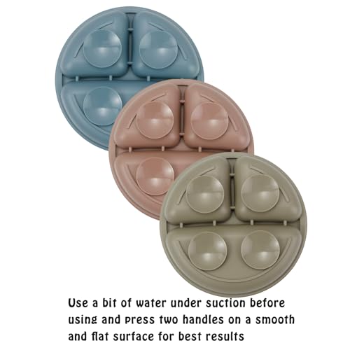 PandaEar Baby Feeding Set, 3 Pack Toddler Plates with 3 Spoons, 100% Silicone Divided Suction Plate for Babies, BPA-Free, Dishwasher and Microwave Safe -Blue/Red/Brown - Image 3