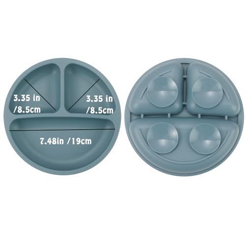 PandaEar Baby Feeding Set, 3 Pack Toddler Plates with 3 Spoons, 100% Silicone Divided Suction Plate for Babies, BPA-Free, Dishwasher and Microwave Safe -Blue/Red/Brown - Image 4
