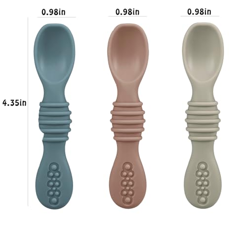 PandaEar Baby Feeding Set, 3 Pack Toddler Plates with 3 Spoons, 100% Silicone Divided Suction Plate for Babies, BPA-Free, Dishwasher and Microwave Safe -Blue/Red/Brown - Image 5