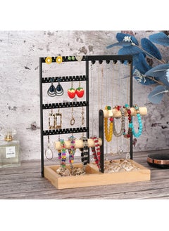 Arabest Jewelry Organizer Stand Necklace Holder, 4 Tier Necklace Holder Stand with Wooden Tray, Jewelry Holder Stand for Rings Earrings Necklaces Bracelets, White Jewelry Stand (Black)  - Image 1