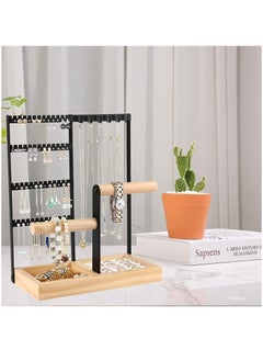Arabest Jewelry Organizer Stand Necklace Holder, 4 Tier Necklace Holder Stand with Wooden Tray, Jewelry Holder Stand for Rings Earrings Necklaces Bracelets, White Jewelry Stand (Black)  - Image 2