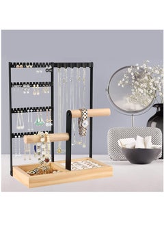 Arabest Jewelry Organizer Stand Necklace Holder, 4 Tier Necklace Holder Stand with Wooden Tray, Jewelry Holder Stand for Rings Earrings Necklaces Bracelets, White Jewelry Stand (Black)  - Image 5