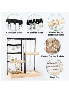 Arabest Jewelry Organizer Stand Necklace Holder, 4 Tier Necklace Holder Stand with Wooden Tray, Jewelry Holder Stand for Rings Earrings Necklaces Bracelets, White Jewelry Stand (Black)  - Image 4