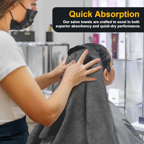 UNIMADE Salon Towels 24 Pack, Super Soft Microfiber Gym Towels, Highly Absorbent Hair-Drying Cloth for Gym, Bath, Spa Use and Home Beauty Care - Grey (16x29 inch) - Image 4