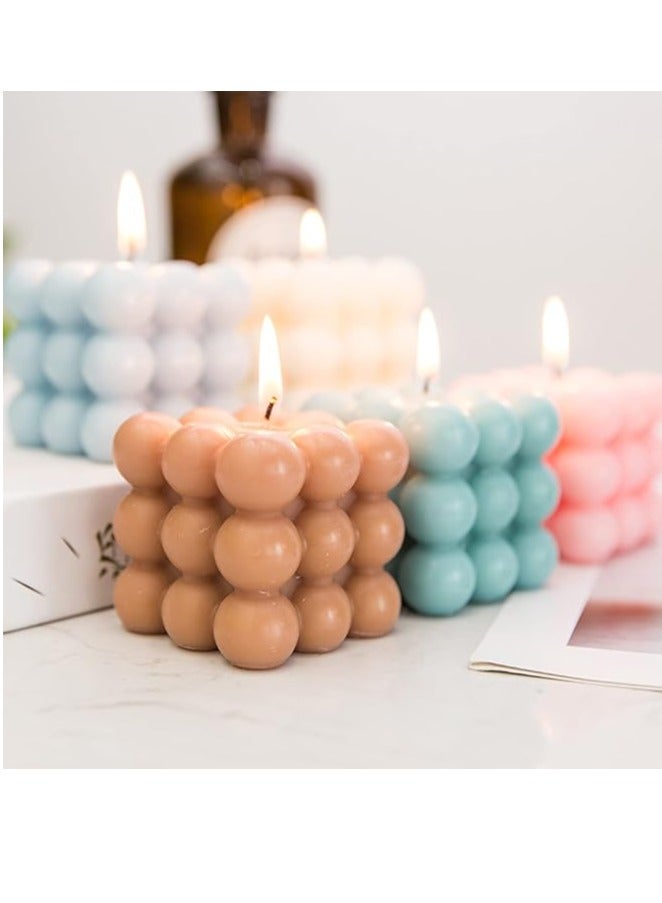 شموع بتصميم فقاعات للعلاج العطري مصنوعة يدويا على شكل مكعب برائحة الورد لديكور الغرفة العصري، شموع صويا مرحة لديكور غرفة البنات الجمالية  ، قطعتين - Image 1