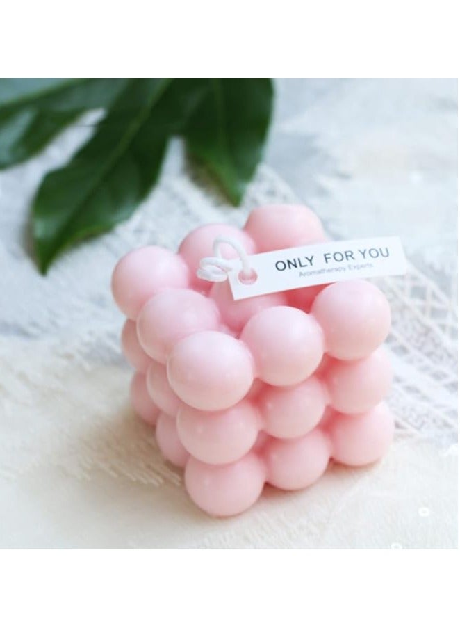 شموع بتصميم فقاعات للعلاج العطري مصنوعة يدويا على شكل مكعب برائحة الورد لديكور الغرفة العصري، شموع صويا مرحة لديكور غرفة البنات الجمالية  ، قطعتين - Image 2