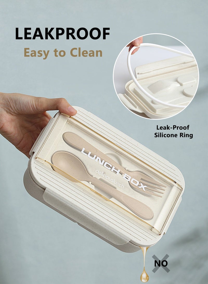 Kidoh Lunch Box Adults，Leak-proof Bento Box for Kids, Lunch Box Containers Durable for On-the-Go with Lunch Bag, Soop Cup, Spoon, Forks, Minimalist Design Food Storage Box (Khaki Set） - Image 4