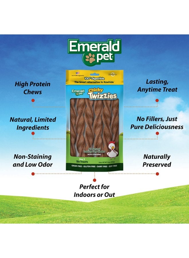 إميرالد بيت مكافآت مضغ طبيعية للكلاب من Emerald Pet Twizzies خالية من الجلد الخام، سهلة الهضم بنسبة 100%، صُنعت في الولايات المتحدة الأمريكية، مقاس 9 عبوة متعددة من Chicky Chicken - Image 3