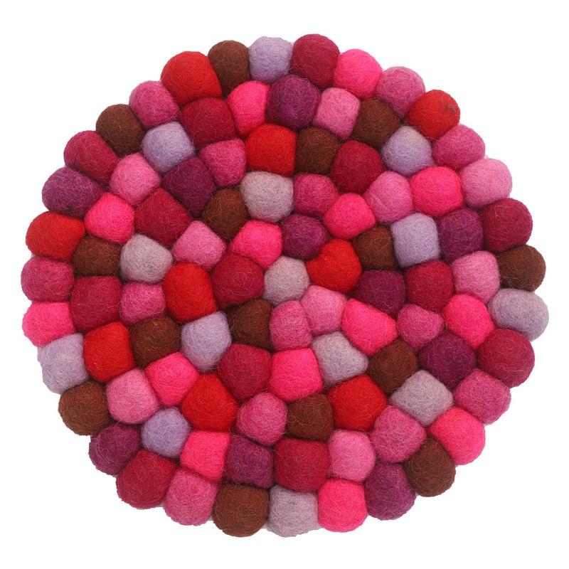 Ezhippie 20 CM Woollen Pot Trivet with Heat Resistance Handmade Non Slip Pan Holder from Nepal Trivets for Kitchen Pots and Pans Protect Tables and Worktops Absorbent Felt Ball Pad Round5