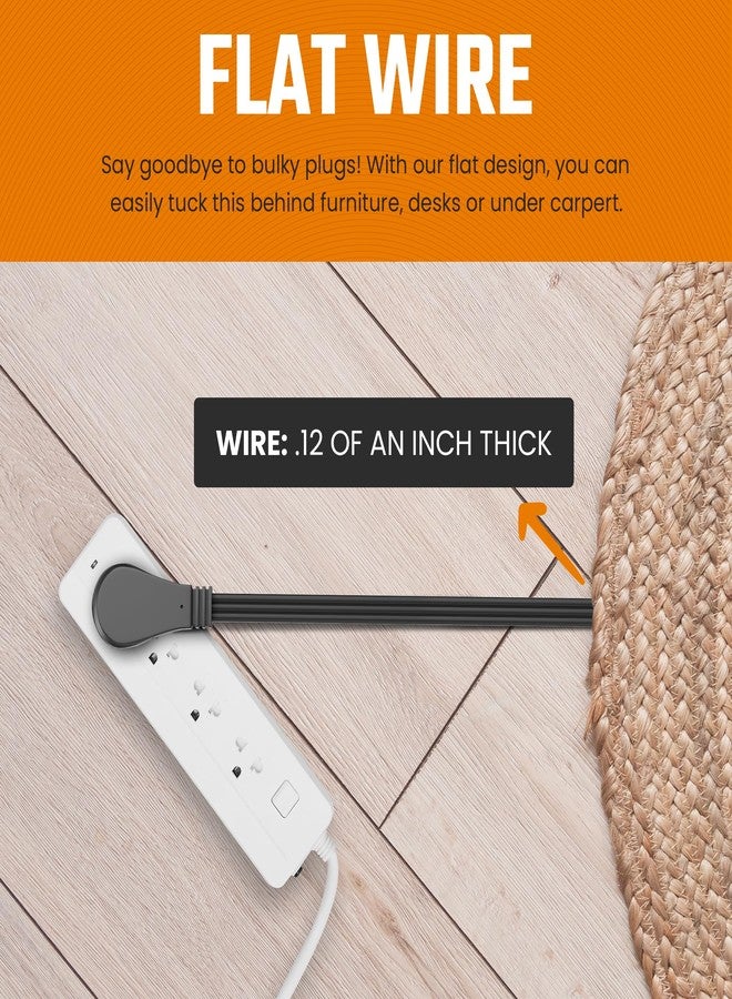 BindMaster Flat Multiple Outlet Extension Cord 10 Ft for Indoor Use - UL-Listed 3-Prong Multi Extension Wire- Space-Saving Flat Angled Extension Cord- Black - Image 3