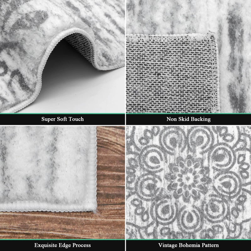 HEBE RUGS HEBE Hallway Runner Rug 2'x8' Washable Vintage Distressed Area Rugs Non Slip Laundry Rug Runner Boho Floor Carpet Runners for Hallways Entryway Laundry Room Kitchen Bathroom Grey  - Image 2