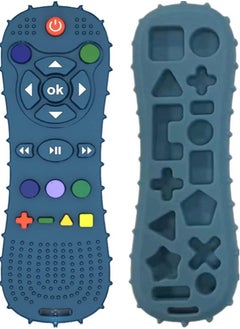Soft Chew Toys with TV Remote Control Shape Early Educational Sensory Toy Teething Relief and Soothe Sore Gum Infant Teether for 3-6 Months Blue