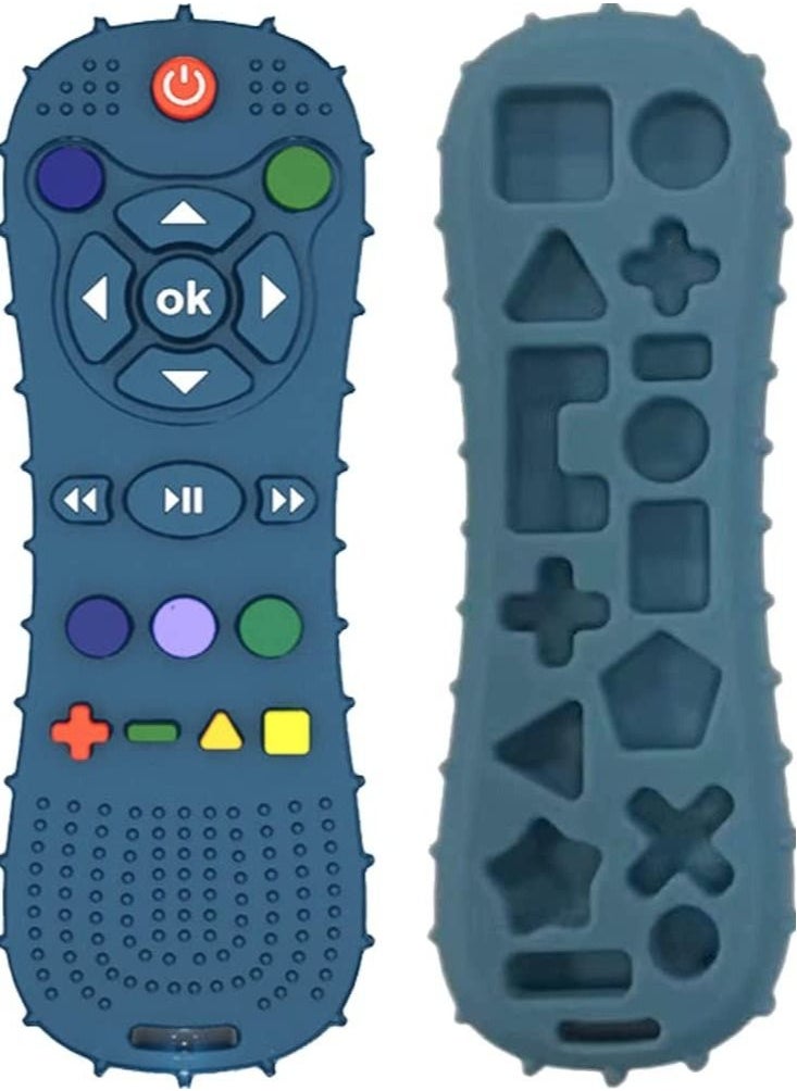 Lowyam - Soft Chew Toys with TV Remote Control Shape Early Educational Sensory Toy Teething Relief and Soothe Sore Gum Infant Teether for 3-6 Months Blue - Image 1