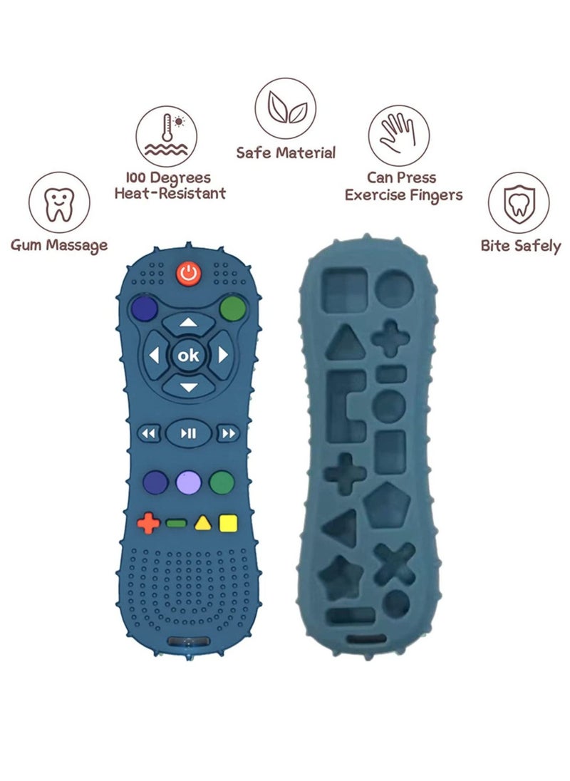 Lowyam - Soft Chew Toys with TV Remote Control Shape Early Educational Sensory Toy Teething Relief and Soothe Sore Gum Infant Teether for 3-6 Months Blue - Image 1
