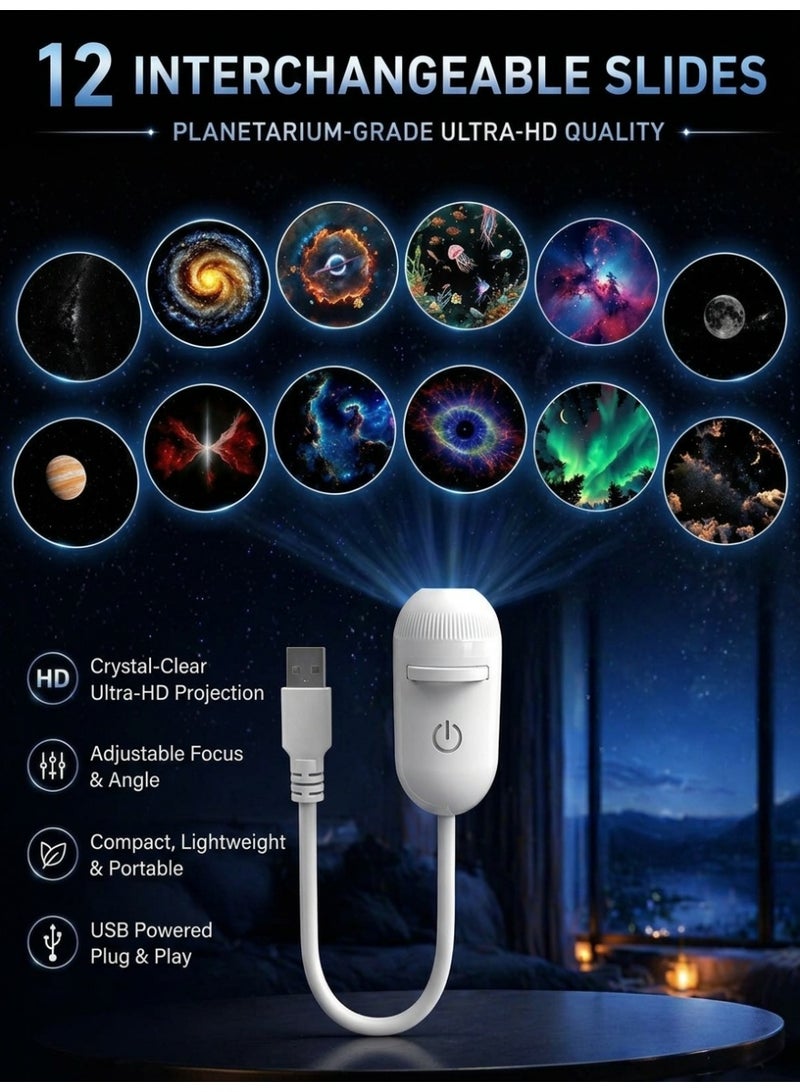 JOUDIYA 2-in-1 Galaxy Projector Night Light with 12 Sliding Projection Films, Adjustable Brightness & Focus, 360° Rotating Design, USB Starry Sky Night Light Projector for Bedroom Car Ceiling Decor - Image 2