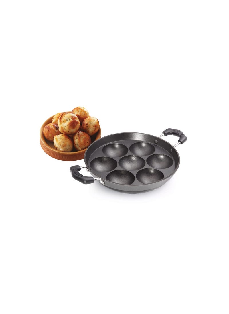 Premier - Premier Induction Base Non Stick Paniyaram Pan, Black, 7 Inches With Spatula And Scrubber, Ergonomic Handle, And Convenient Spatula And Scrubber, Perfect For Healthy Cooking And Easy Cleaning. - Image 1