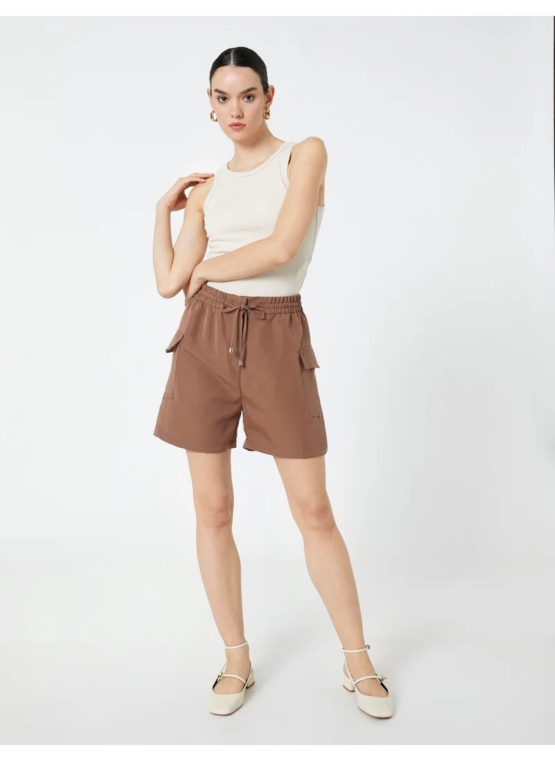 كوتون Cotton Cargo Shorts with Pockets and Tied Waist Modal Blend