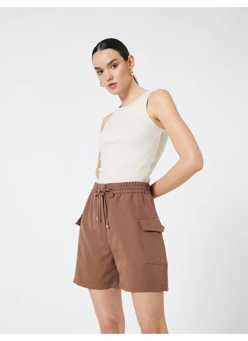 KOTON Cotton Cargo Shorts with Pockets and Tied Waist Modal Blend