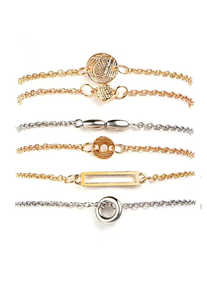 erorex 6 Piece Sterling Silver Bracelet With Gold Plated Links For Women Men And Kids - Image 1