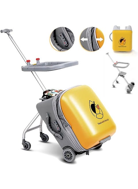 20'' 3-in-1 Kids Ride On Suitcase with Child Seat Design Large Carry On Hardside Rolling Luggage with Detachable Trolley