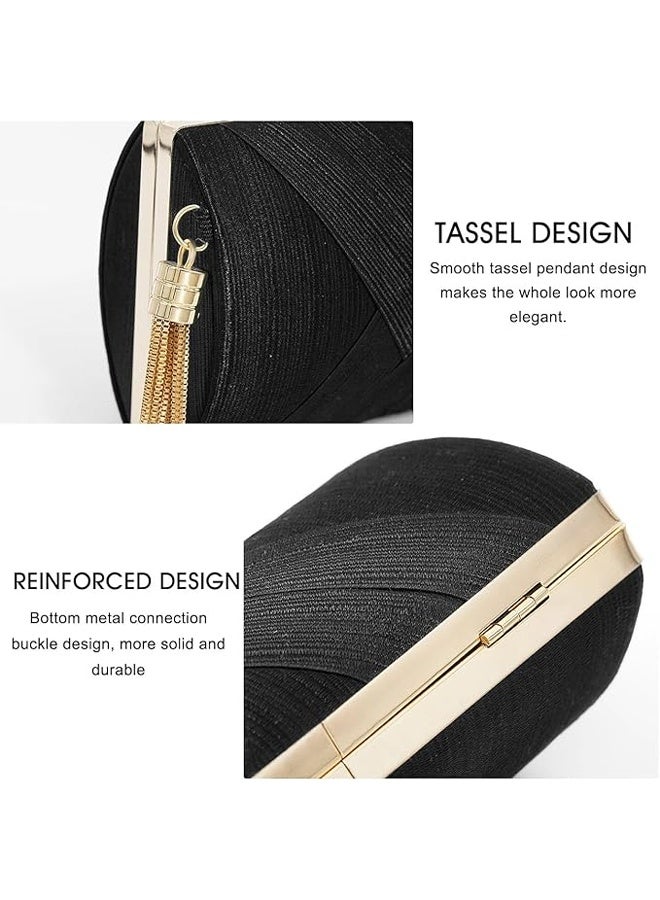 شبيلي حقيبة يد نسائية توت وحقيبة سهرة كلاتش، ساتان بتصميم شرابة صغيرة أنيقة وسلسلة كتف، مثالية للنساء والطالبات للاستخدام اليومي والرحلات والحفلات (أسود) - Image 2