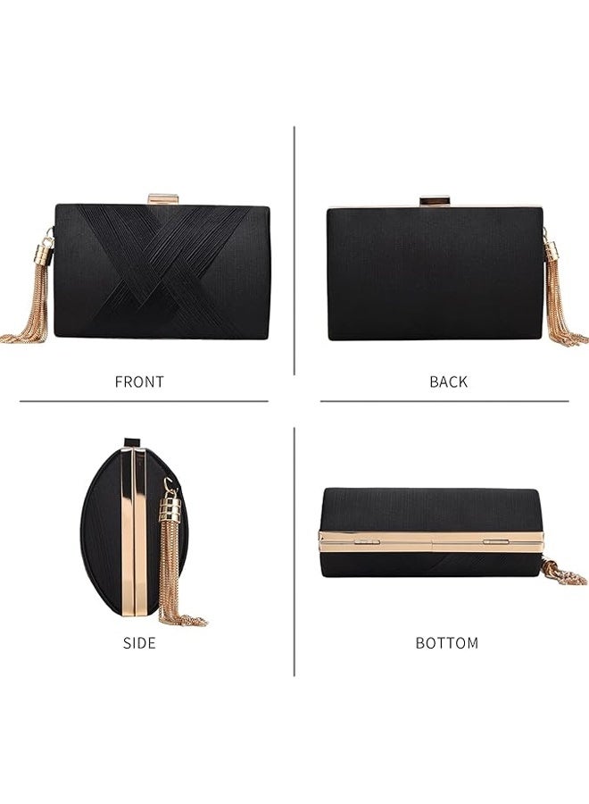شبيلي حقيبة يد نسائية توت وحقيبة سهرة كلاتش، ساتان بتصميم شرابة صغيرة أنيقة وسلسلة كتف، مثالية للنساء والطالبات للاستخدام اليومي والرحلات والحفلات (أسود) - Image 4