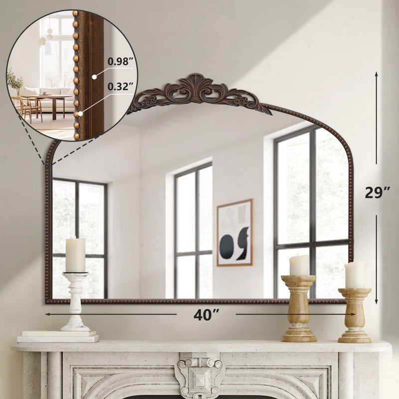 Micasso Large Bronze Vintage Mirror: 40"x29" French Baroque Antique Mirror - Traditional Ornate Decorative Wall Mounted Arched Mirrors for Wall/Mantel/Entryway/Hallway - Home Decor for Living Room - Image 4