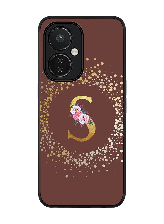 Stylizedd Rugged Black edge case for Nord CE 3 Lite Slim fit Soft Case Flexible Rubber Edges Anti Drop TPU Gel Thin Cover - Custom Monogram Initial Letter Floral Pattern Alphabet - S - Brown - Image 1