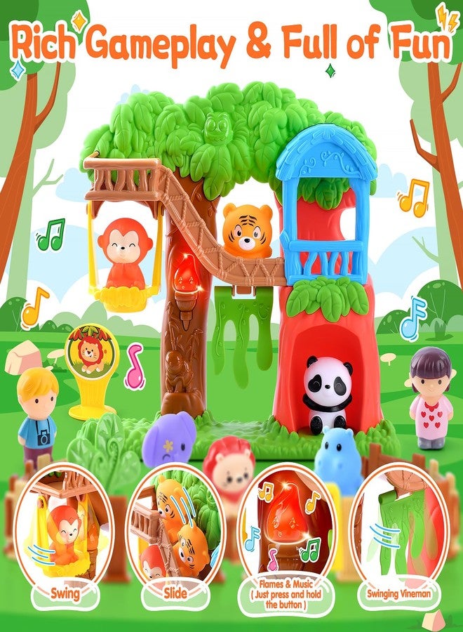 PLAY مجموعة ألعاب شخصيات حيوانات السفاري من PLAY، 20 قطعة حيوانات حقيقية من الغابة وحديقة الحيوان مع منزل شجرة مزود بأضواء وأصوات للأطفال، ألعاب تعليمية هدايا للبنات والأولاد من عمر 18 شهرًا وما فوق - Image 5