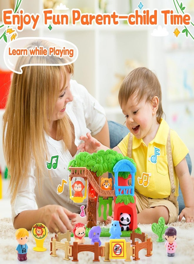 PLAY مجموعة ألعاب شخصيات حيوانات السفاري من PLAY، 20 قطعة حيوانات حقيقية من الغابة وحديقة الحيوان مع منزل شجرة مزود بأضواء وأصوات للأطفال، ألعاب تعليمية هدايا للبنات والأولاد من عمر 18 شهرًا وما فوق - Image 2