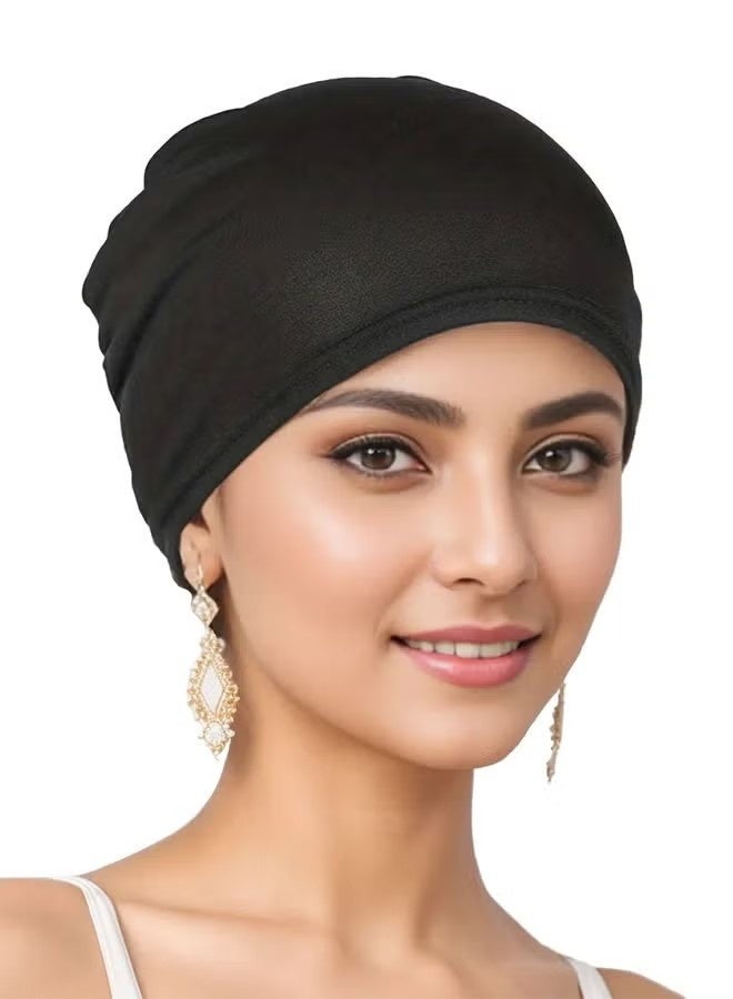 4pcs Stretchy Turban Beanie for Women Polyester Stretch Head Scarf Beanie Skull Cover Cap Headwrap Headwear, Assorted Colors - Image 4