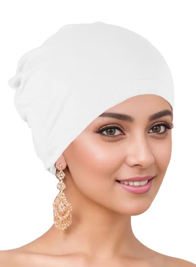 4pcs Stretchy Turban Beanie for Women Polyester Stretch Head Scarf Beanie Skull Cover Cap Headwrap Headwear, Assorted Colors - Image 3