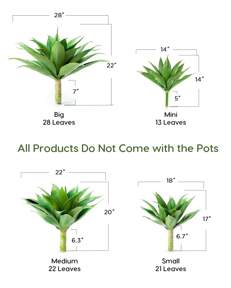Velener Artificial Agave Plant Set,22 Inch, Faux Aesthetic Plants for Home Decor, Realistic UV Resistant Fake Agave Plants Without Pot, Set of 2 - Image 2