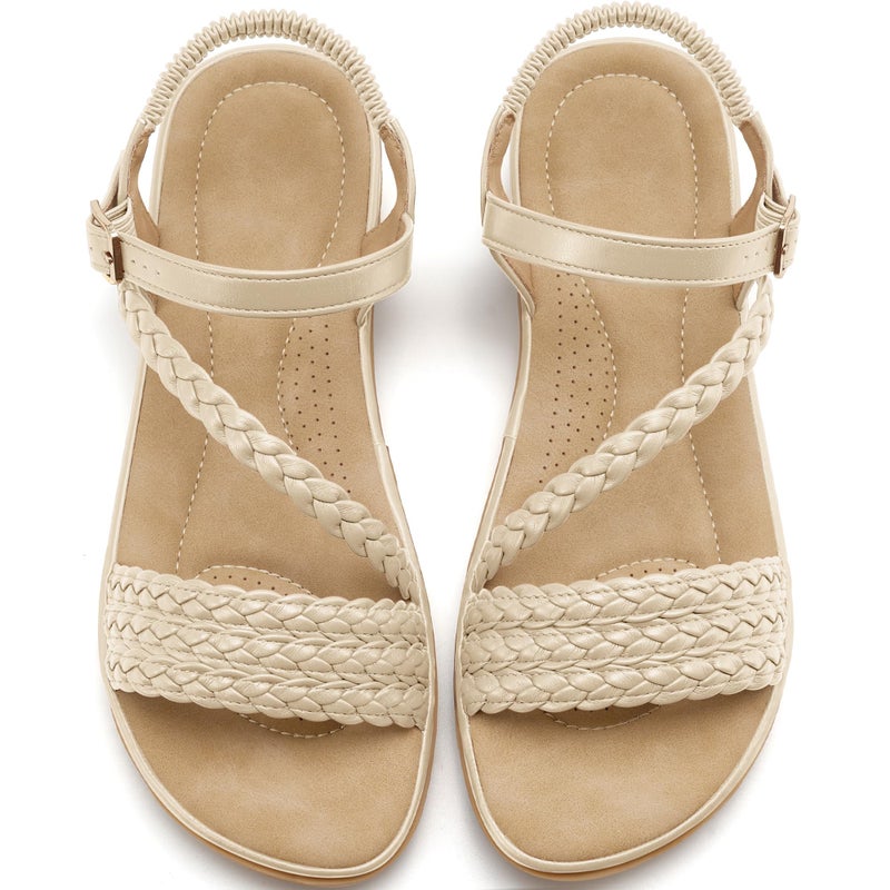 Aomigoct Dressy Womens Sandals Summer: Comfortable Strappy Flats Sandals Women - Casual Walking Woman Shoes - Image 1