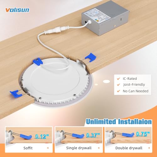 VOLISUN فوليسون 12 حزمة إضاءة مدمجة 6 بوصة، ضوء مدمج LED 5CCT مع صندوق تقاطع، قابل للاختيار من 2700K-5000K، 13 واط يعادل 120 واط، 1080 لومن قابل للتعتيم، ضوء سقف LED معتمد من ETL - Image 5