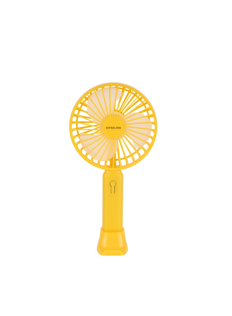 Epsilon Mini Portable Handheld USB Fan- EPSF215 /with 3 Wind Speeds, Rechargeable 300mAh Battery, Easy to Carry, Large Fan Size, Type C Charging/ Comes with Phone Holder Base and USB Cable, Powerful Cooling Fan for Travel, Outdoor, Home and Office/ Purple, Yellow, Green Color Variant - Image 1
