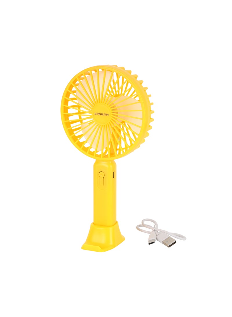 Epsilon Mini Portable Handheld USB Fan- EPSF215 /with 3 Wind Speeds, Rechargeable 300mAh Battery, Easy to Carry, Large Fan Size, Type C Charging/ Comes with Phone Holder Base and USB Cable, Powerful Cooling Fan for Travel, Outdoor, Home and Office/ Purple, Yellow, Green Color Variant - Image 2