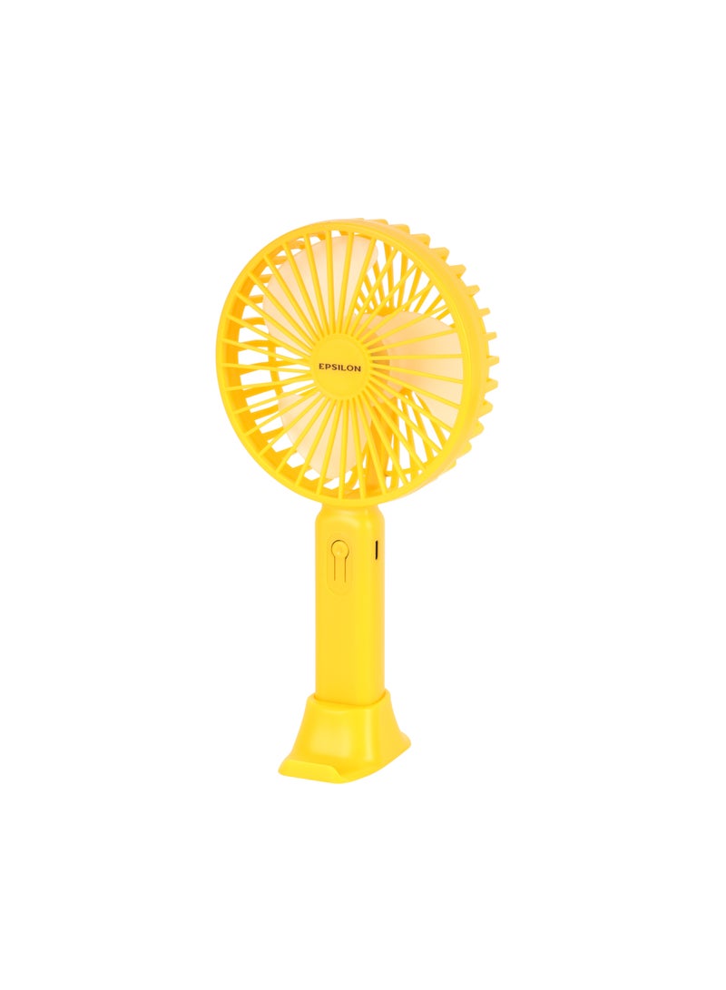 Epsilon Mini Portable Handheld USB Fan- EPSF215 /with 3 Wind Speeds, Rechargeable 300mAh Battery, Easy to Carry, Large Fan Size, Type C Charging/ Comes with Phone Holder Base and USB Cable, Powerful Cooling Fan for Travel, Outdoor, Home and Office/ Purple, Yellow, Green Color Variant - Image 3
