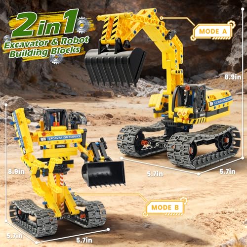 Jumlys STEM Building Toy for Kids Boys Girls Age 5 6 7 8 9 10 11 12 Years Old 2 in 1 Excavator Robot Building Sets 344 Pcs DIY Engineering Construction Building Blocks Kits - Image 5